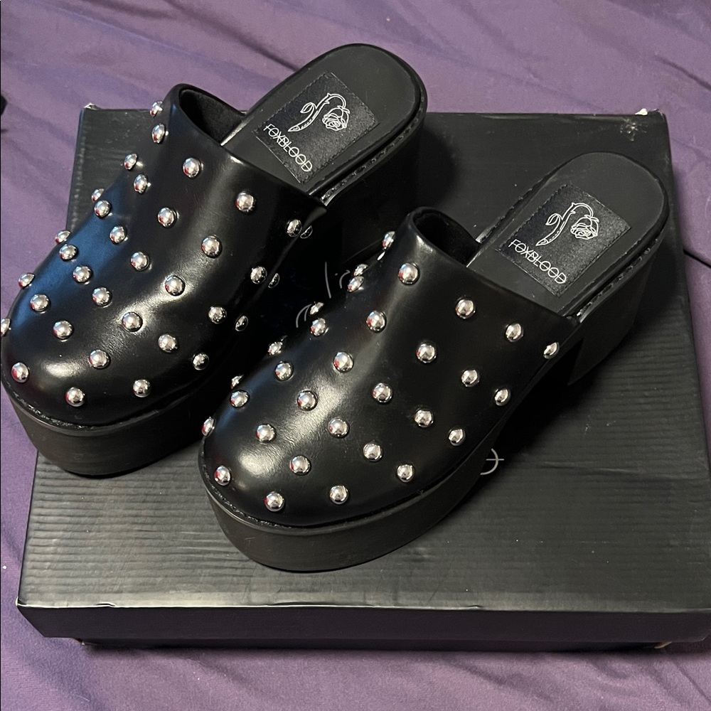 Foxblood Black Studded Platform Clogs